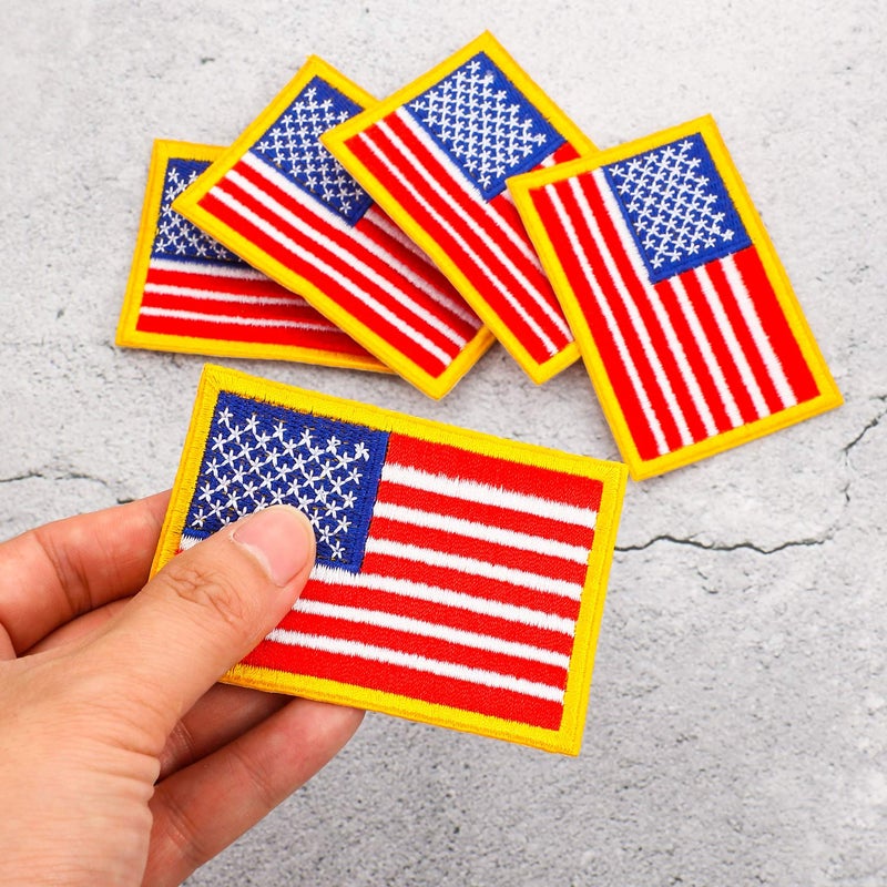 WILLBOND 24 Pcs American Flag Iron on Patch USA Patriotic Embroidery Sew on Flag Patch for for Veterans Day Cloth Military Uniform Emblem Tactical Vest Jacket Hat Backpack, 2.4 x 3.3 Inch(Gold) - Image 2